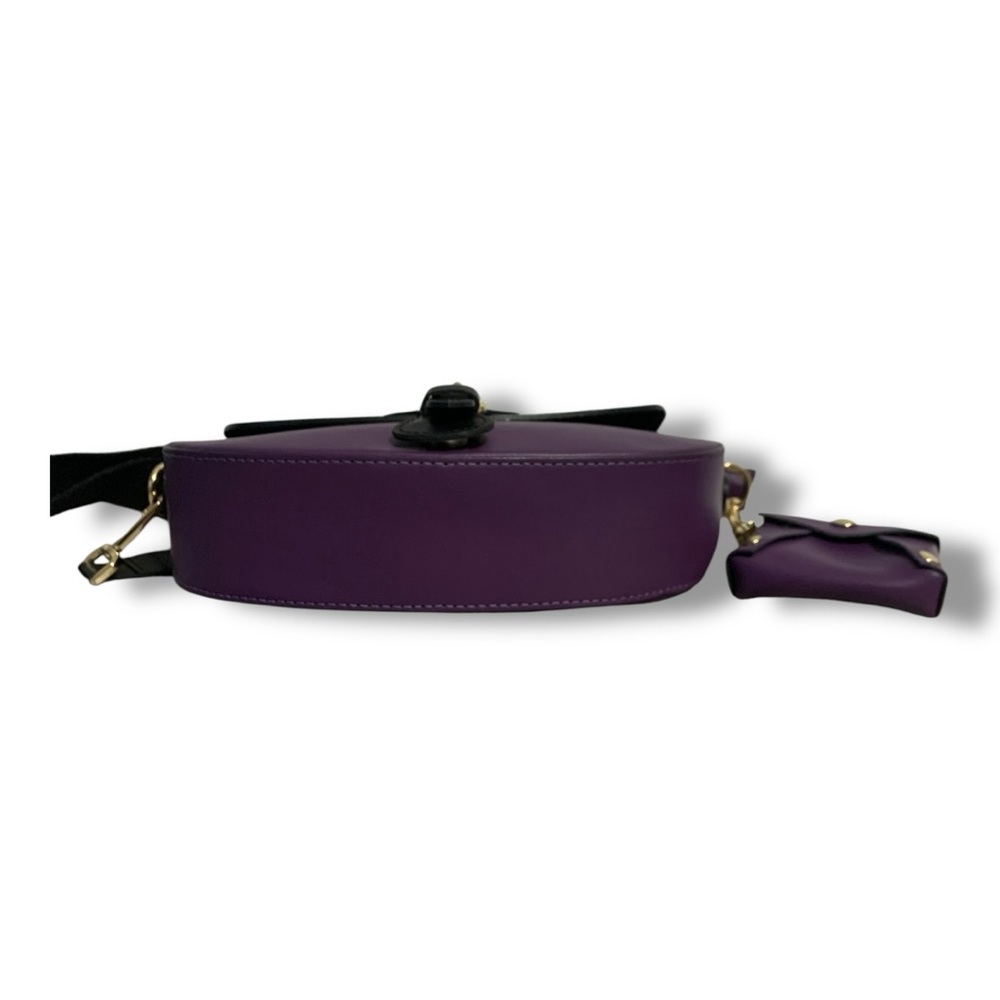 STELLA BIANCA Purple/Black Genuine Leather Flap Crossbody Shoulder Bag Italy - Picture 6 of 10